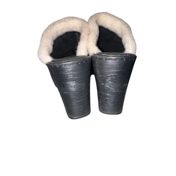 Born Shearling Lined Black Suede Platform Heel Mules Women's Size 11 - Picture 6 of 8